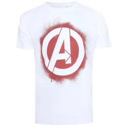 Lizenz Héroes De La Infancia^AVENGERS Marvel Stencil Logo Hombre Camiseta FAMTS954WHT