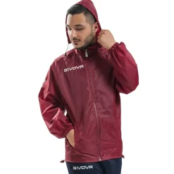 Hombre Givova Chaquetas|Equipaciones^Chubasquero "Rain Basico" rojo oscuro