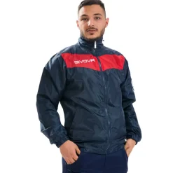 Hombre Givova Chaquetas|Chaquetas^Chubasquero "Rain Scudo" azul marino / rojo