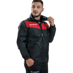 Hombre Givova Chaquetas|Chaquetas^Chubasquero "Rain Scudo" negro / rojo