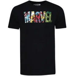 Lizenz Héroes De La Infancia^HÉROES DE MARVEL Stripe Logo Hombre Camiseta FAMTS442BLK