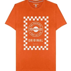 Hombre Lambretta Camisetas^Checker Board Hombre Camiseta SS0159-BRNT NARANJA