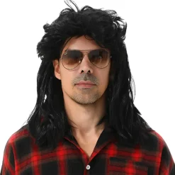 MAASKANTJE Disfraces^"Schnitzel" Mullet retro Mullet Peluca negro