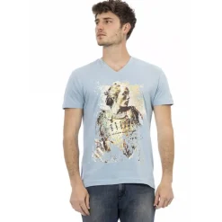 Hombre TRUSSARDI Action Camisetas^Hombre Conqueror Camiseta con cuello de pico Azul claro 2AT108007